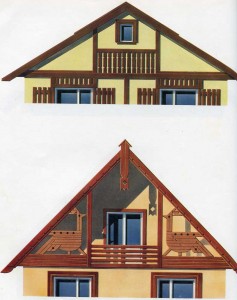 Gables of houses from prefabricated panels with wooden frames