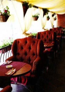 The large easy chairs on the summer terrace cafe
