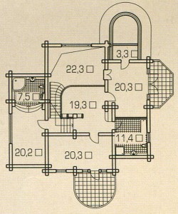 The plan of the 2nd floor of a wooden house