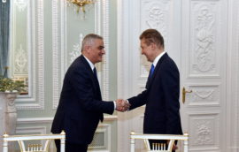Alexey Miller and Mher Grigoryan, Armenia’s Acting Deputy Prime Minister, discuss cooperation issues