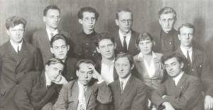 First row: M.V. Koval, D.A. Rabinovich, V.A. Bely, D. Gachev. Second row: Yu. V. Keldysh, L.N. Lebedinsky, S.A. Krylova, L.L. Kaltat. Third row: A. A. Davidenko, A.A. Solovtsov, S.I. Korev, N. Ya. Vygodsky, B.S. Stinpress (1927)