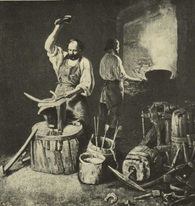 In the smithy. Artist L.Plahov. 1845