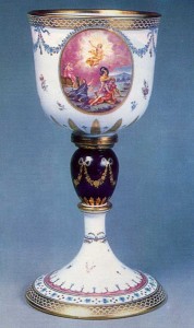 Late 1700s or early 1800s Milk and violet glass with gildinj, silver and enamel decoration Bakhmetyev Glasshouse History Museum, Moscow