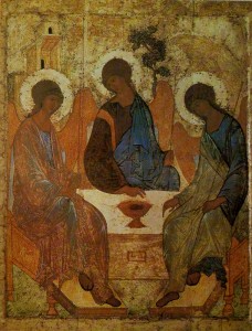  St. Andrei Rublev. Old Testament Trinity. Written for the Trinity Cathedral Trinity-Sergius Lavra, "in praise of the" Reverend Sergius.