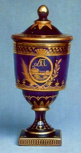 Late 1700s Blue glass with gilded decoration St. Petersburg Imperial Glass Factory History Museum, Moscow