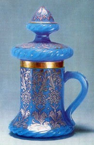 1860s Light-blue smalt glass, with silver decoration and enamelling Bakhmetyev Glasshouse History Museum, Moscow