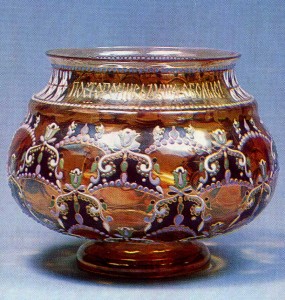 1890s Yellow glass with lustre painting and enamelling Diatkovo Glassworks History Museum, Moscow