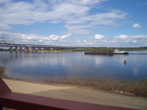 Volga River. Karabl and bridge.