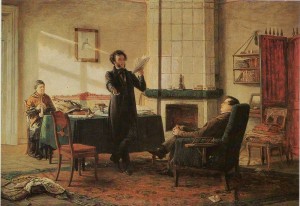 (Puschin at Pushkin). Artist N. Ge. 1875.