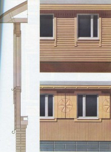 Window frames in prefabricated houses.