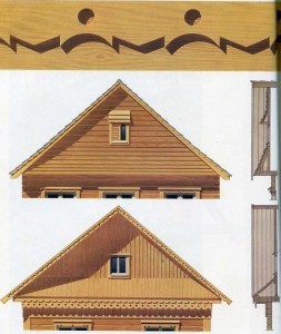 Pediments wooden log houses