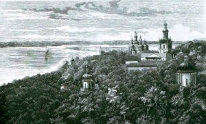 Kiev-Pechersk Lavra. Kind of long cave. An engraving of the late XIX century.