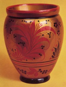 Vase with ornaments khokhloma grass