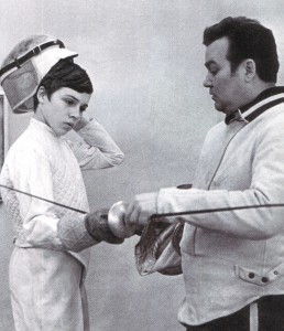 German Sweschnikow, mehrfacher Olympiasieger und elffacher Weltmeister im Florettfechten, mit seinem Sohn Michail