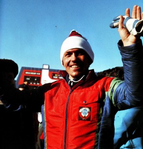 Nikolai Kruglov is rejoiced after having won the race