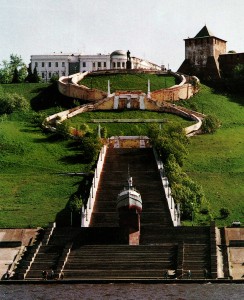 Die Tschkalow-Treppe. Ein Blick von der Wolga