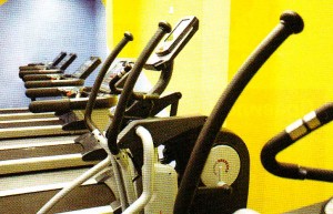 A bright yellow wall of the gym