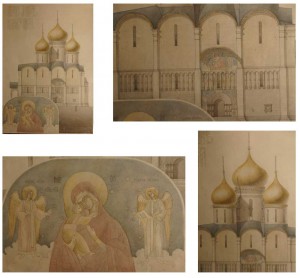 Mozaichist Imperial Academy of Fine Arts of St. Petersburg Bystryakov. Drawing (Architecture), sketch mosaic "of the Assumption Cathedral of the Moscow Kremlin." Mixed media.
