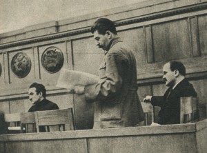 Stalin, Molotov, Mikoyan at the meeting of the Commission