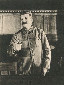 Stalin speaks at a meeting of the Commission for drafting the sample Constitution at the session of the Commission on development of the Exemplary Statute of the agricultural artel