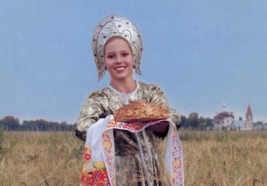 Russian beauty with bread and salt.