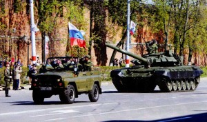 Tank on Minin square. Nizhny Novgorod. Russian military equipment.