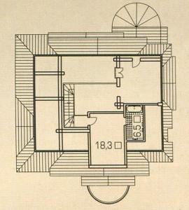 The plan of the 3rd floor of a wooden house