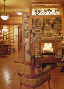 The artistic merits of the author's fireplace is accented wooden décor a wooden staircase and fireplace