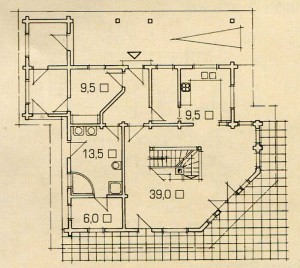 Plan 1st floor of the wooden house.