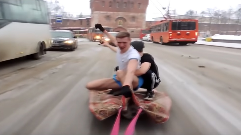 Russian Takes ‘Magic Carpet Ride’ on Snowy Streets, Riling Police (Video)