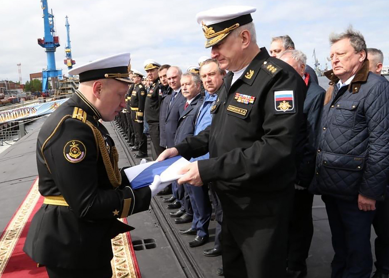 Naval Chiefs at Russian Submarine Ceremony Ignore Coronavirus Safety Rules