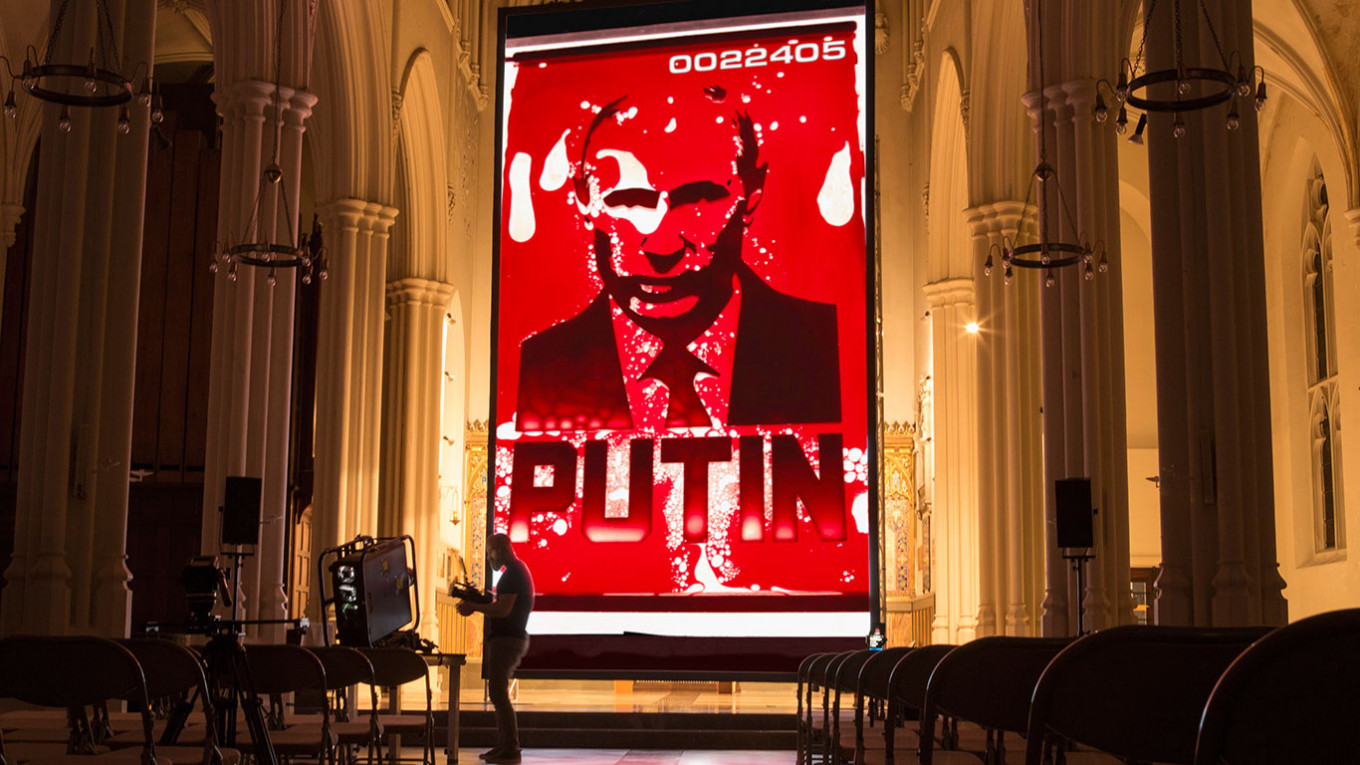 Russian Artist Creates a Bloody Portrait of Putin to Protest War