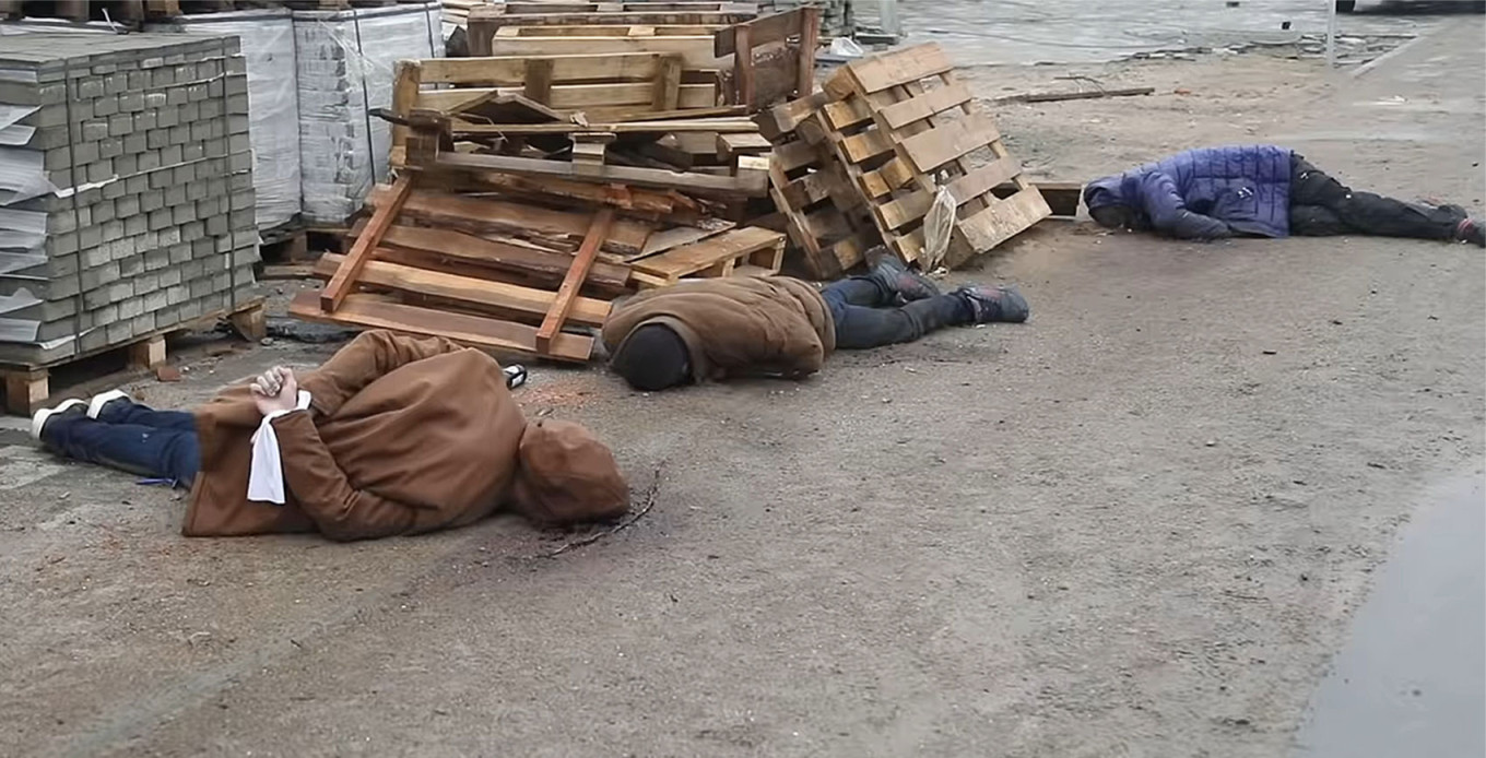  Bucha civilians apparently killed by Russian soldiers. Ukrinform TV (CC BY 3.0) 