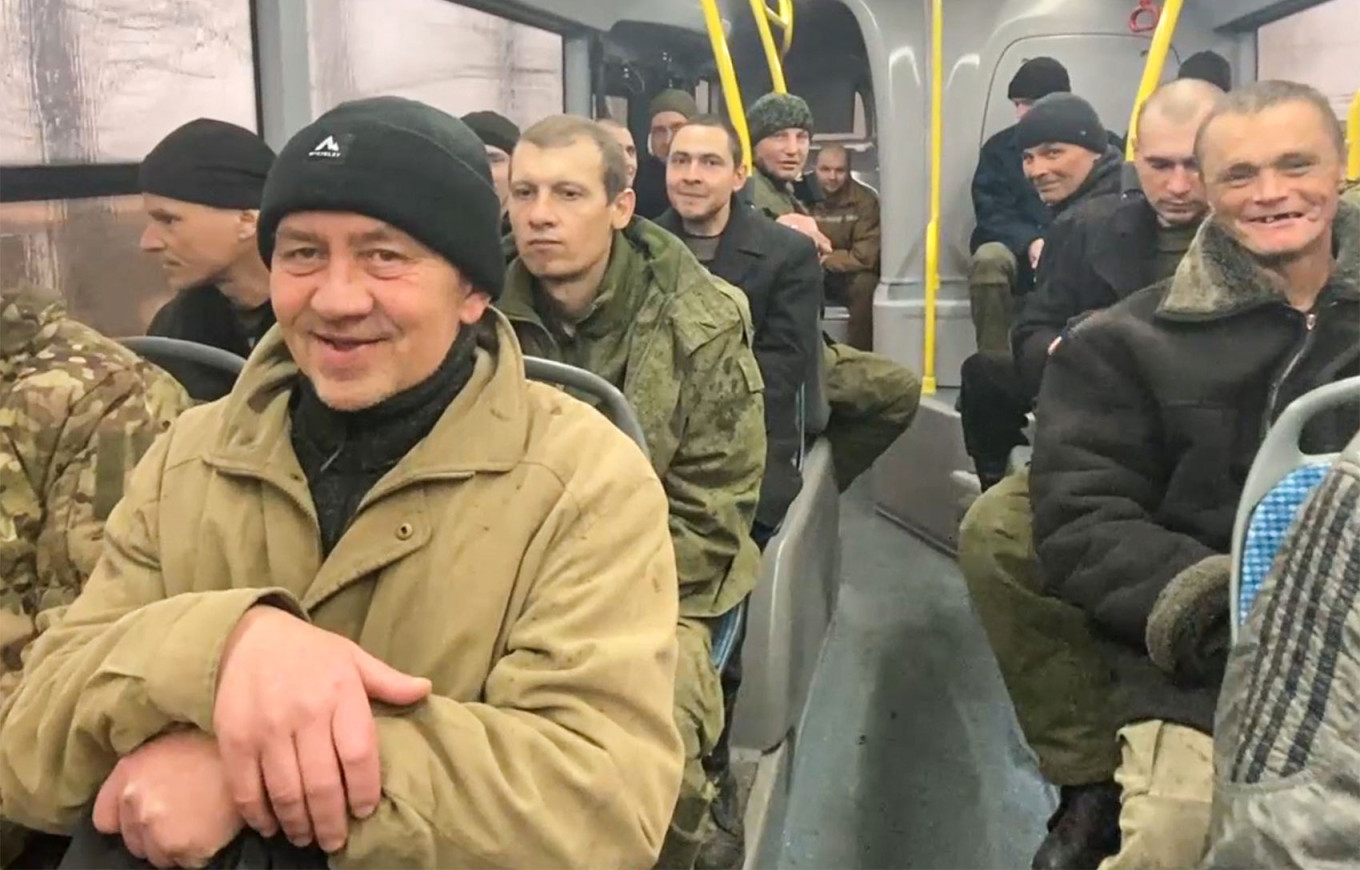  Russian servicemen seen shortly after being freed in a prisoner swap. Russian Defense Ministry / TASS 