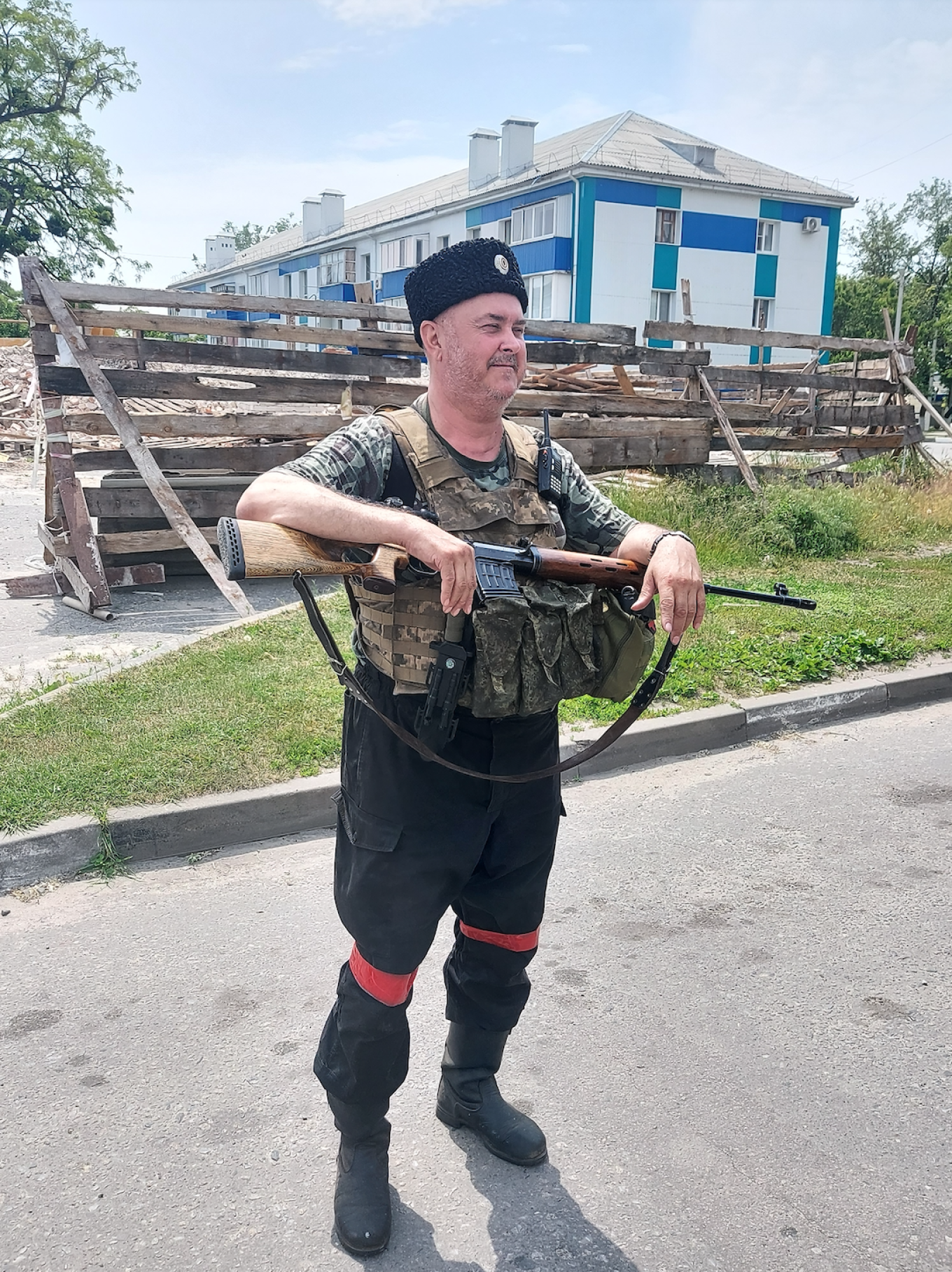  The Cossack Vladimir Karagodin patrols the streets of Shebekino 