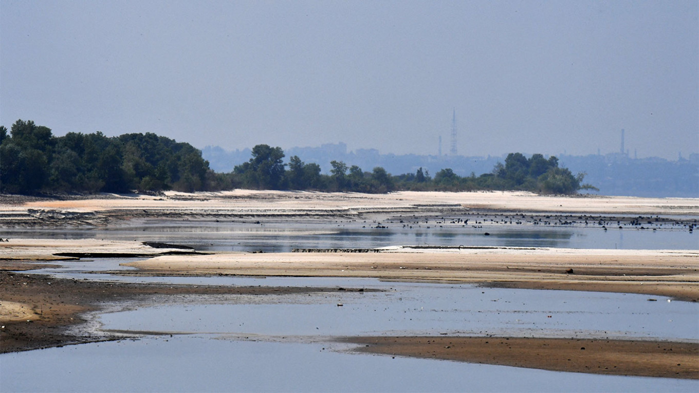  A view of the Kakhovka reservoir near the Russian-controlled Zaporizhzhia nuclear power plant in southern Ukraine. Olga Maltseva / AFP 