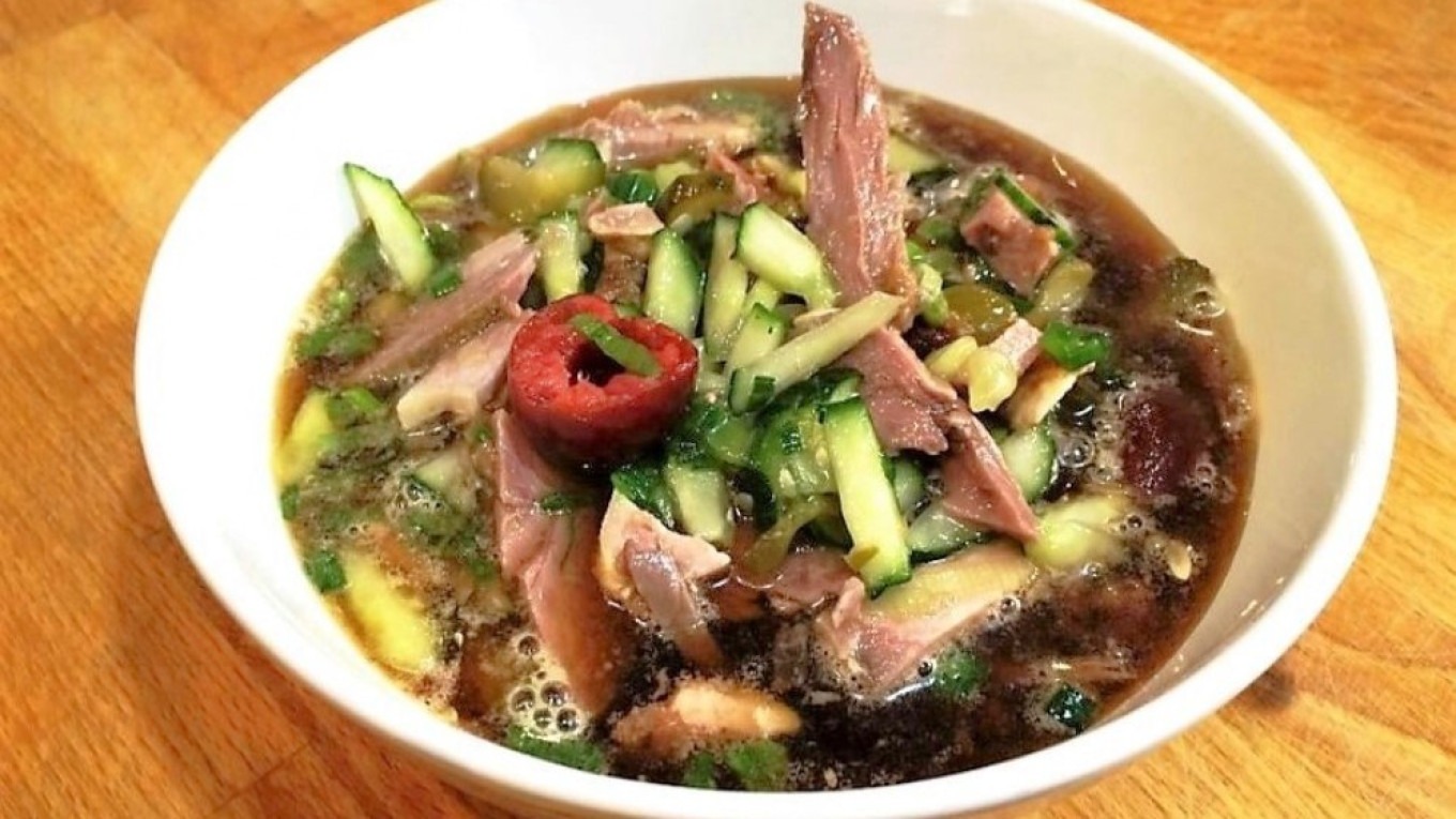  A hangover soup of kvass, cold mutton, cucumbers and pickled plums. Olga and Pavel Syutkin 