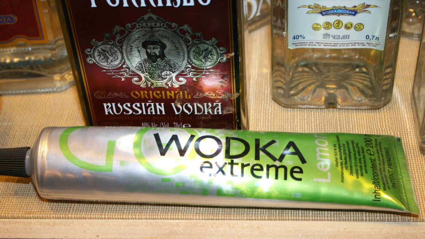  “Vodka in a tube” is a joke exhibit at the Museum of Russian Vodka in St. Petersburg. Olga and Pavel Syutkin 