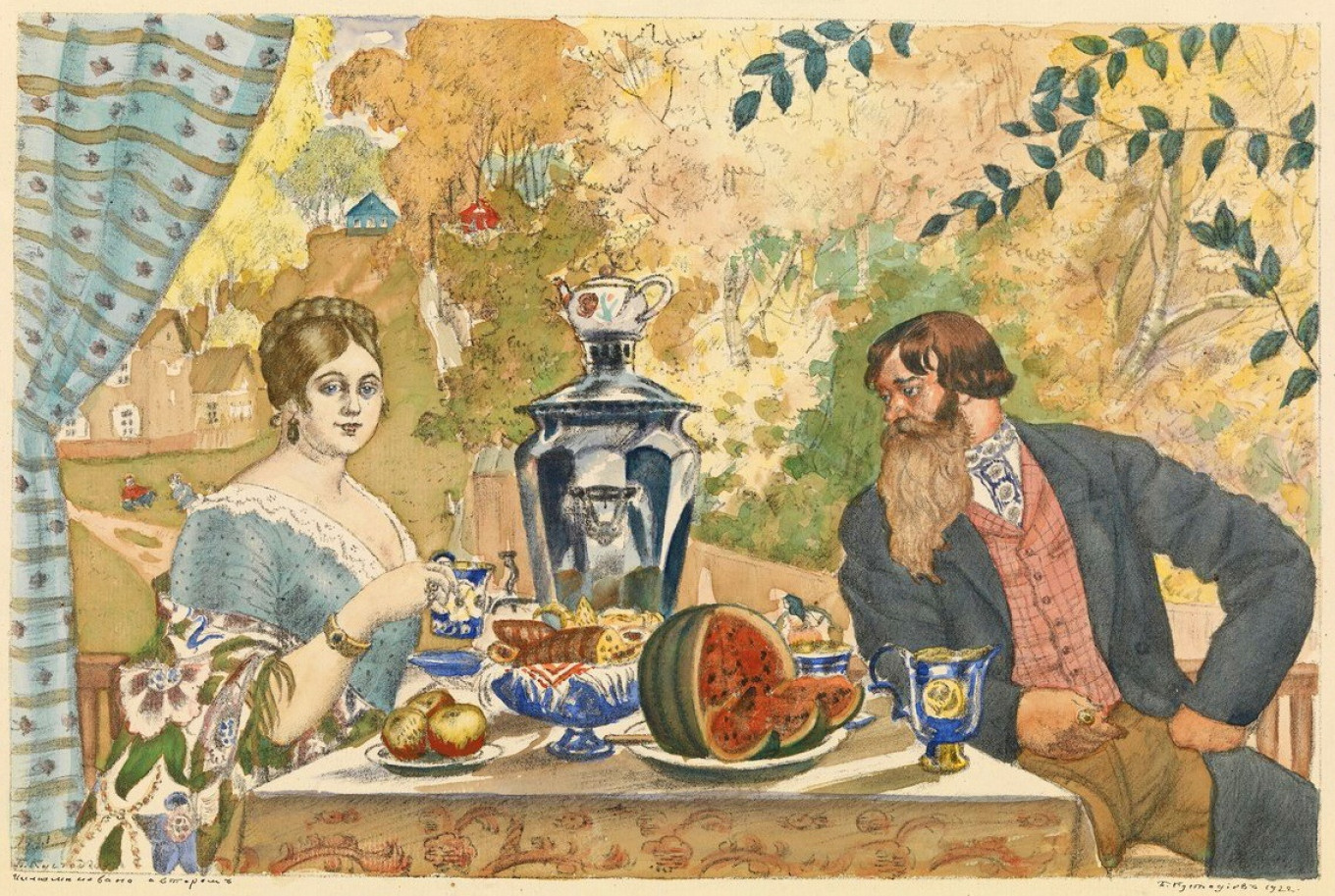 A Merchant and his Wife at the Table by Boris Kustodiev, 1922. Wikimedia Commons