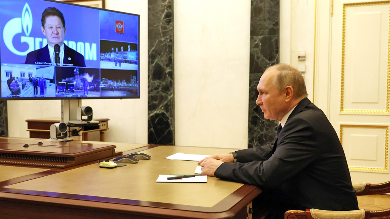  Putin and Gazprom CEO Alexei Miller at the launch of the Kovykta field, part of the Power of Siberia gas pipeline in 2022. kremlin.ru 