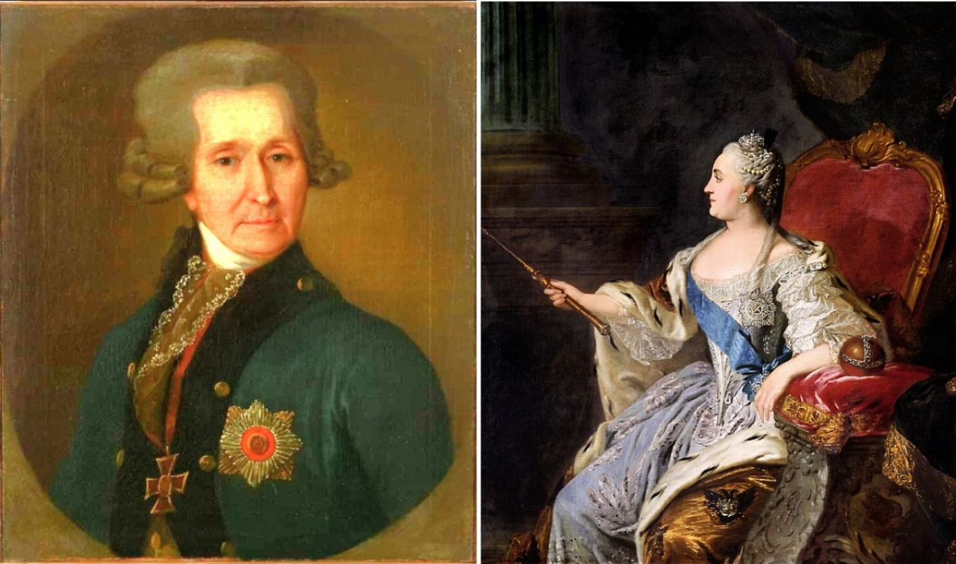  Stepan Sheshkovsky (painting by unknown author, 1790s) and Catherine II in a portrait by Fyodor Rokotov (1763). Wikimedia Commons 