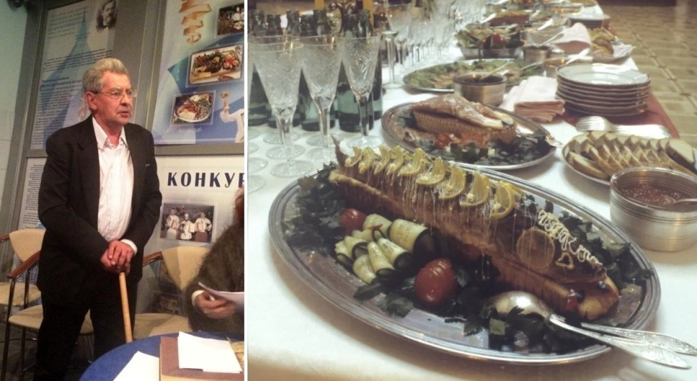  Alexander Kuprikov, Moscow's chief chef in 1980, and a pikeperch galantine from the menu of Moscow's Metropol restaurant (1980). Wikimedia Commons 