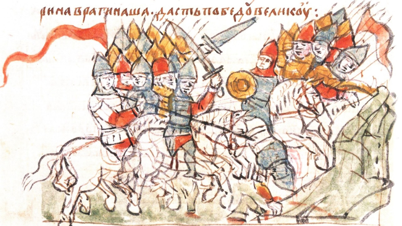  The Battle of the Russian Princes with the Polovtsians in 1103, Radziwiłł Chronicle of the 15th century Wikimedia Commons 