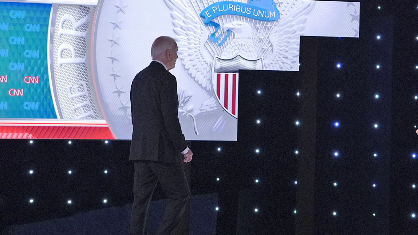  President Joe Biden walks off stage during the break of a presidential debate with Republican presidential candidate former President Donald Trump hosted by CNN. Gerald Herbert / AP / ТASS 