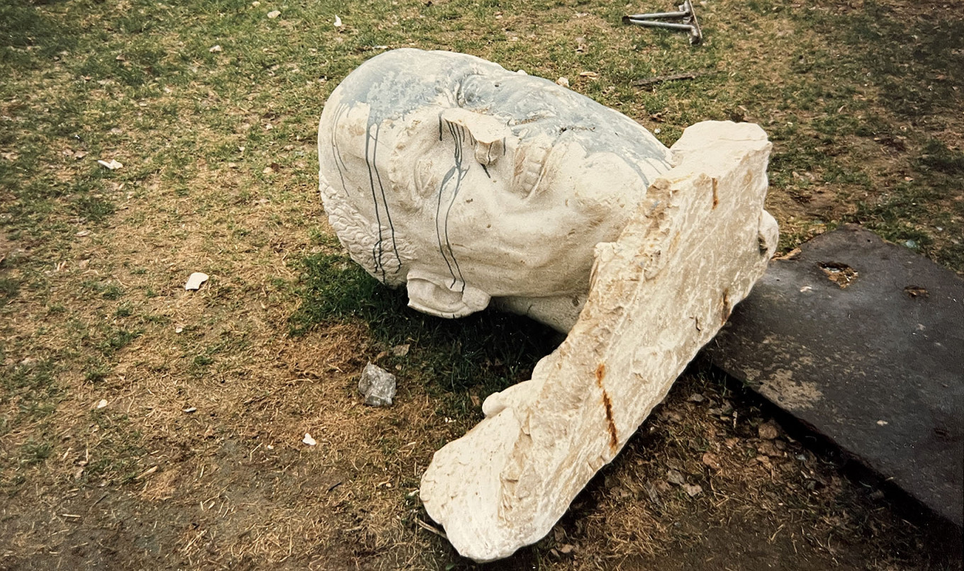  A fallen communist statue in the park near her hostel in 1992. Courtesy of Sarah Rainsford 