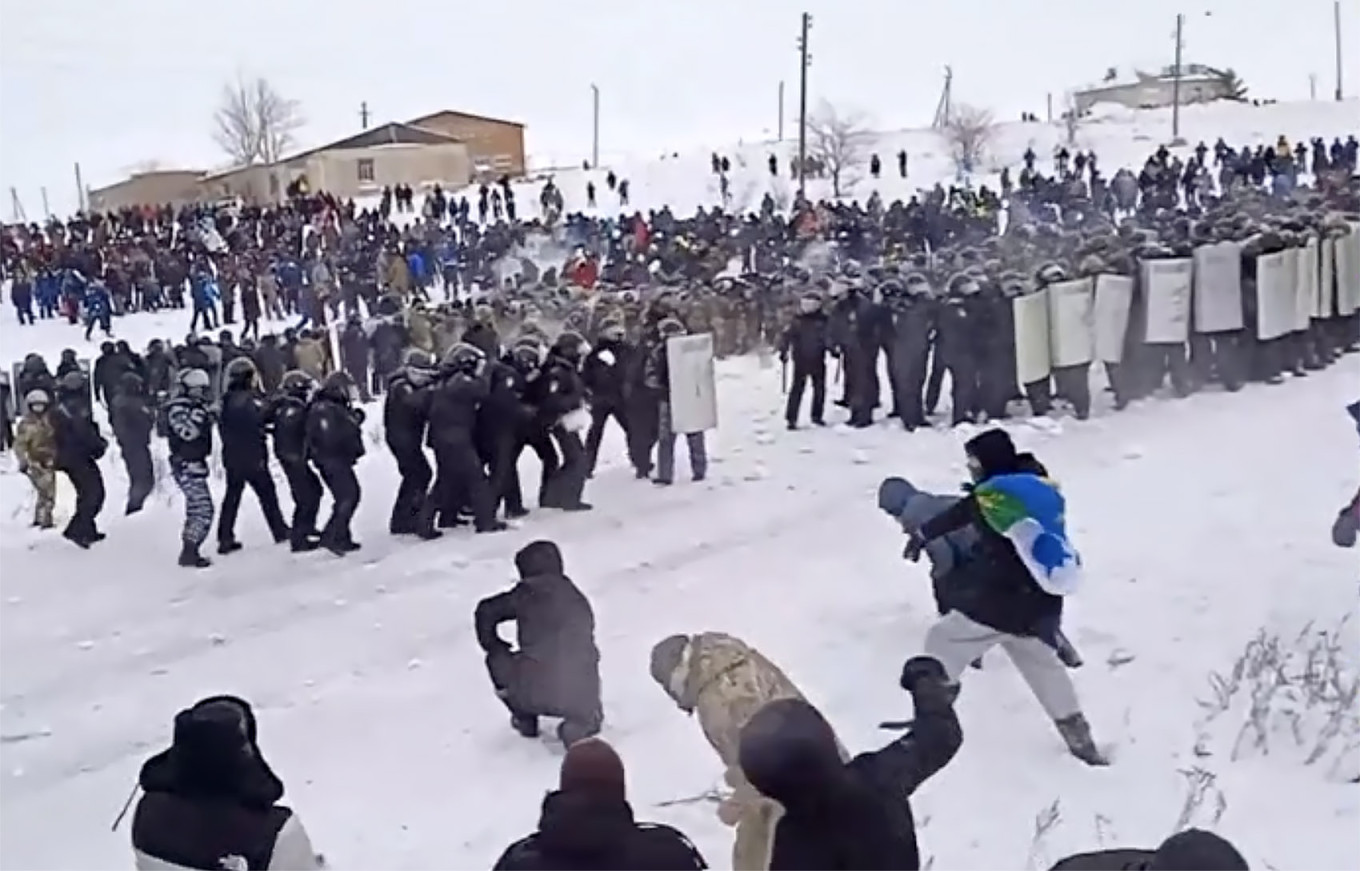  Protests against the arrest of Fayil Alsynov in Bashkortostan, January 2024. Video grab 