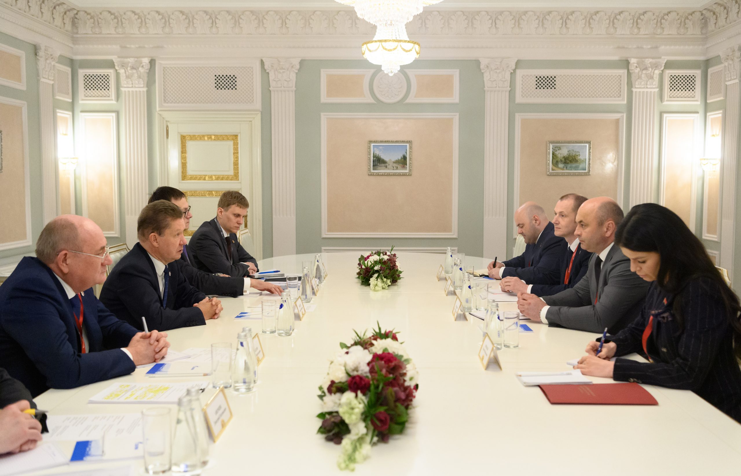 SPIEF 2025: working meeting of Alexey Miller with Alexander Rogozhnik, Ambassador Extraordinary and Plenipotentiary of Republic of Belarus to Russian Federation, and Denis Moroz, Minister of Energy of Republic of Belarus, takes place