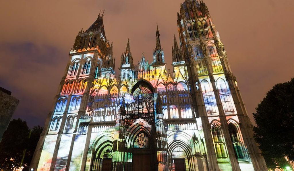 Every night throughout summer, the Rouen Cathedral of Notre Dame is a riot of colors. 