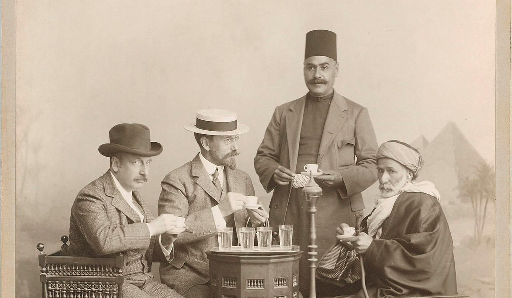 Charles Lang Freer (second from left) and colleagues at a photography studio in Cairo Egypt, 1909