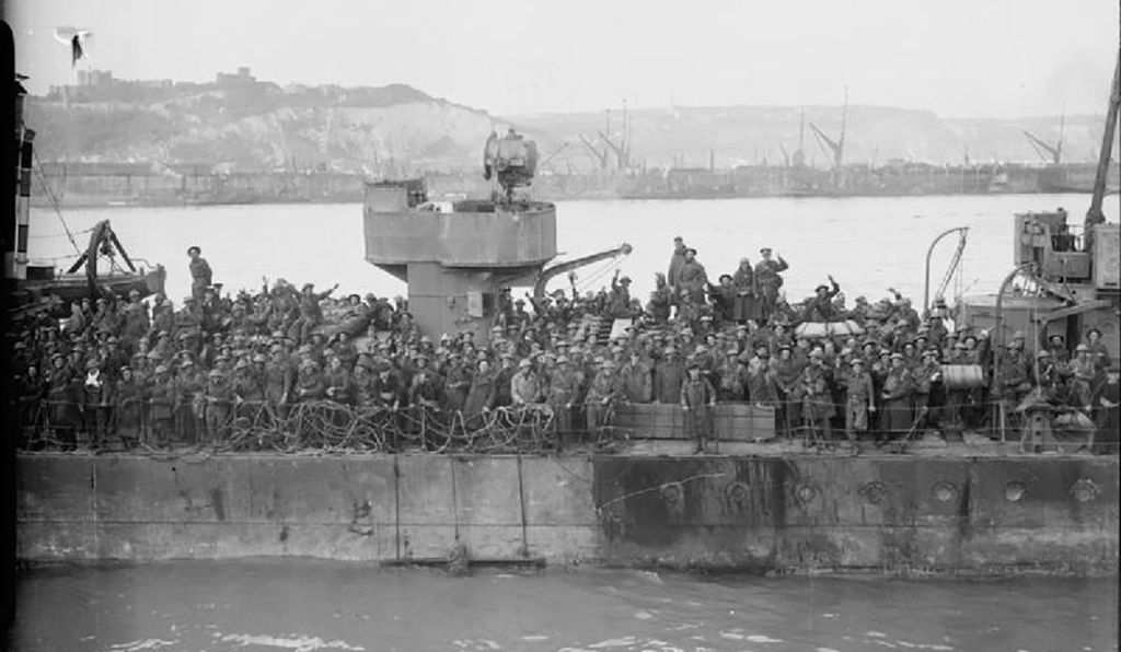 A crowd of troops on deck one of the destroyers that participated in Operation Dynamo. 